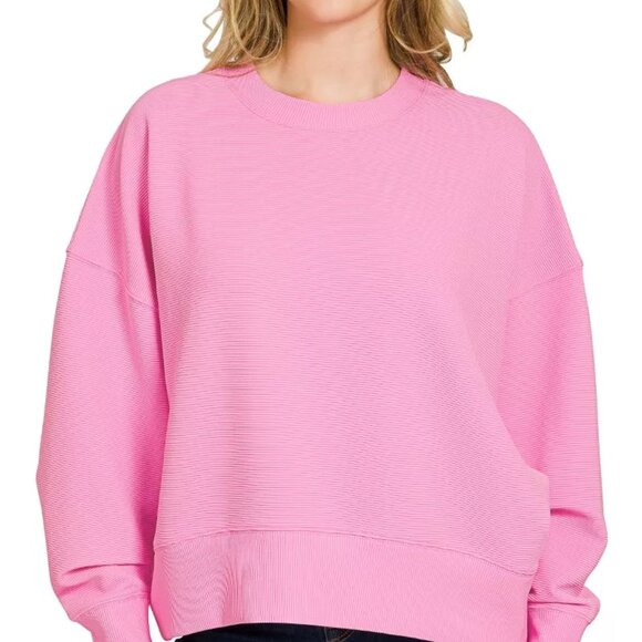 Zenana Ribbed Round Neck Pullover and Shorts Set - Picture 3 of 7